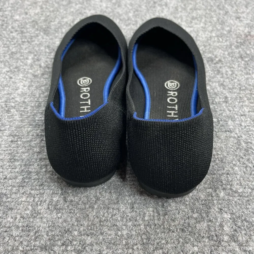 Rothys The Loafer Black Knit Flats Shoes Womens Size 7 Royal Blue Trim - Picture 5 of 7